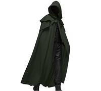 Mens Medieval Hooded Cloak Black Vintage Coat Solid Color Long Cape Steampunk Hood Hat Robe Halloween Cosplay Costume Carnival Fancy Dress Clothing Templar Knight Cloak Victorian Outwear Cardigan
