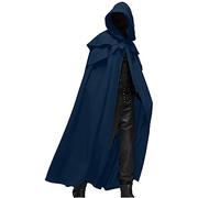 Mens Medieval Hooded Cloak Black Vintage Coat Solid Color Long Cape Steampunk Hood Hat Robe Halloween Cosplay Costume Carnival Fancy Dress Clothing Templar Knight Cloak Victorian Outwear Cardigan