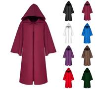 Men's Medieval Hooded Cloak Renaissance Costume Uniform Victorian Long Sleeve Cape Hoodie Halloween Cosplay Fancy Dress Jacket Gothic Steampunk Hooded Cape Witch Wizard Costume Full Length Cloak