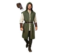 Men's Medieval Hooded Surcoat for Halloween Cosplay Viking & Assassin Costume Renaissance Sleeveless Tunic Tabard Cloak e819