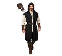 Men's Medieval Hooded Surcoat for Halloween Cosplay Viking & Assassin Costume Renaissance Sleeveless Tunic Tabard Cloak e819