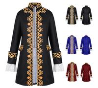 Men's Medieval Jacket Mens Gothic Patchwork Lace Coat Steampunk Stand Collar Tuxedo Jacket with Back Frill Hem Cardigan Victorian Vintage Court Overcoat Renaissance Nobiliary Prince Costume