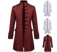 Men's Medieval Jacquard Jackets UK Clearance Mens Gothic Steampunk Coat Long Sleeve Outerwear Stand Collar Coats Stage Performances Jacket Victorian Retro Overcoat Halloween Cosplay Costume