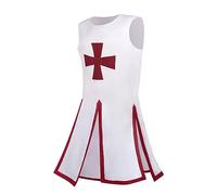 Mens Medieval Knight Tunic Costume Fancy Dress Crusader Templar Tunic Costume Outfit Halloween Viking Templar Robe Cloak Cosplay Pirate Tunic Costume Outfit Skirt Medieval Role Play Dress Up Costume
