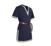 Mens Medieval Knight Tunic Renaissance Mercenary Scottish Costume Warrior LARP Halloween Tops, Navy Blue, XXL