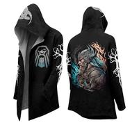 Men's Medieval Norse Mythology Hooded Cardigan Motorcycle Jacket Halloween Costume Long Sleeve Casual Loose Fit Streetwear Coat for Daily Wear (A10-Black, 3XL)
