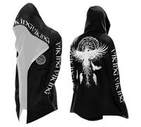 Men's Medieval Norse Mythology Hooded Cardigan Motorcycle Jacket Halloween Costume Long Sleeve Casual Loose Fit Streetwear Coat for Daily Wear (A27-Black, 4XL)