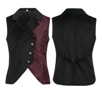 Men's Medieval Patchwork Waistcoat - Steampunk Flower Jacquard Vest Mens Gothic Single Breasted Tank Tops, Victorian Sleeveless Formal Suit Vest Renaissance Magic Show Costume Vintage Waistcoat