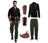 Mens Medieval Pirate Costume Adult for Halloween Carnival，Black/Green：XL