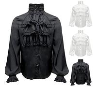 Men's Medieval Pirate Shirt Ruffled Renaissance Costume Vampire Steampunk Victorian Gothic Shirt Solid Color Shirts for Men UK White