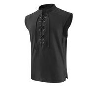 Mens Medieval Pirate Sleeveless Shirts Renaissance Lace Up Cotton Linen Tank Top Gothic Viking Pirate Beach Tunic, Black, Large