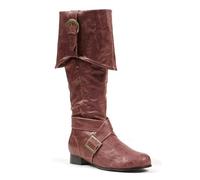 Men's Medieval Pirate Style Tall Boots, Aged Leather Look Shaft, Flap on Shaft and Strap Details, Round Toe, Stable Flat Sole, Costume Boots for Cosplay, Theatre, Reconstitution, Party, 01 Coffee