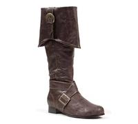 Men's Medieval Pirate Style Tall Boots, Aged Leather Look Shaft, Flap on Shaft and Strap Details, Round Toe, Stable Flat Sole, Costume Boots for Cosplay, Theatre, Reconstitution, Party, 01 Brown, 10