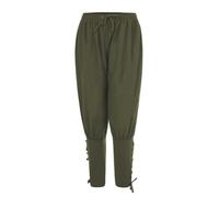 Men's Medieval Pirate Trousers, Gothic Viking Renaissance Loose Fit Drawstring Pants for Men, Solid Color Cotton Linen Elastic Waist Pirate Pants with Pocket for Party Cosplay & Stage Performances