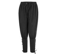 Men's Medieval Pirate Trousers, Gothic Viking Renaissance Loose Fit Drawstring Pants for Men, Solid Color Cotton Linen Elastic Waist Pirate Pants with Pocket for Party Cosplay & Stage Performances