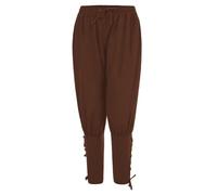 Men's Medieval Pirate Trousers, Gothic Viking Renaissance Loose Fit Drawstring Pants for Men, Solid Color Cotton Linen Elastic Waist Pirate Pants with Pocket for Party Cosplay & Stage Performances