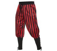 Men's Medieval Pirate Trousers, Gothic Viking Renaissance Loose Fit Drawstring Pants for Men, Stripe Cotton Linen Elastic Waist Pirate Pants with Pocket for Party Cosplay & Stage Performances