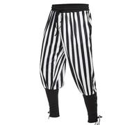 Men's Medieval Pirate Trousers, Gothic Viking Renaissance Loose Fit Drawstring Pants for Men, Stripe Cotton Linen Elastic Waist Pirate Pants with Pocket for Party Cosplay & Stage Performances