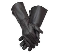 Men's Medieval Renaissance Gauntlet cosplay Leather Gloves Long Arm Cuff (Black, Large)