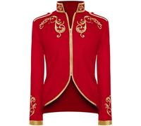 Mens Medieval Renaissance Jacket, Gothic Victorian Frock Coat Adult Steampunk Renaissance Costume Gold Embroidered Jacket Suit Halloween Cosplay Prince Costume (Red, XXL)