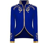 Mens Medieval Renaissance Jacket, Gothic Victorian Frock Coat Adult Steampunk Renaissance Costume Gold Embroidered Jacket Suit Halloween Cosplay Prince Costume (Blue, XXL)