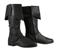 Men's Medieval Renaissance Mid Length Boots Viking Boots Vintage Carnival Halloween Cosplay Show Retro with Metal Buckles Boots Faux Leather Boots, 01 black, 13.5 UK