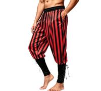 Men's Medieval Renaissance Pirate Pants Viking Ren Faire Costume, Black-red, S