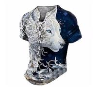 Men's Medieval Retro Lace Shirt V-Neck Short Sleeve Vintage Casual T-Shirts Wolves Printed T-Shirts for Men Summer Outdoor Regular Fit Training Shirt, Blue, S