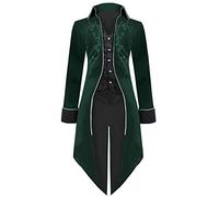 Men's Medieval Steampunk Jacket Gothic Tailcoat Coat, Renaissance Retro Victorian Yard Embroidery Coat, Halloween Pirate Vampire Cosplay Costumes for Men (Green, S)