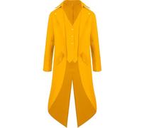 Mens Medieval Steampunk Tailcoat Suit, Victorian Vintage Retro Tuxedo Jacket Gothic Frock Coat Renaissance Overcoat Halloween Outfits Yellow 4XL