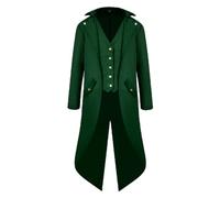 Mens Medieval Tailcoat Suit, Vintage Steampunk Retro Victorian Tuxedo Jacket Gothic Frock Coat Renaissance Overcoat Halloween Costumes Green 3XL