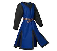 Men's Medieval Tunic Costume LARP Viking Cosplay Robe T-Shirt Vintage Knight Reenactment Clothing for Halloween No Belt Medieval Knight Costume Temple Carnival LARP Cosplay, blue, XXXL