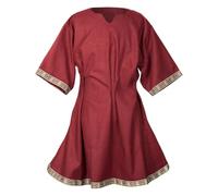 Men's Medieval Tunic Knight Shirt Skirt Robe Cosplay Costume Halloween Party Medieval Costume Viking Renaissance Stand-Up Collar Shirt Red