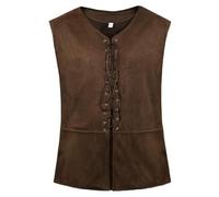 Men's Medieval Vest, Vintage Renaissance V-Neck Lace-up Waistcoat Drawstring Pirate Costume, Sleeveless Retro Steampunk Viking Vest Gothic Victorian Suede Leather Pirate Tank Top for Halloween Cosplay