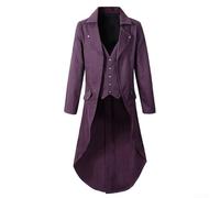 Men's Medieval Victorian Tailcoat Gothic Steampunk Tuxedo Jacket Renaissance Gentleman Long Coat Swallow Tailed Style for Cosplay Events Various Colors and Sizes(XL Purple)