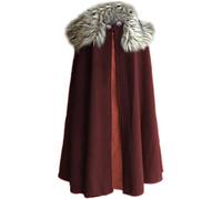 Mens Medieval Viking Cloak Fur Cape Cosplay Costume Renaissance King With Fur Cloak Halloween Costume, Red, XXL/3XL