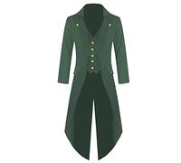 Mens Medieval Vintage Tailcoat Jacket, Gothic Victorian Button Frock Coat Uniform Steampunk Tuxedo Slim Fit Notched Collar Overcoat Renaissance Trench Coats Pirate Vampire Gentleman Costumes Green