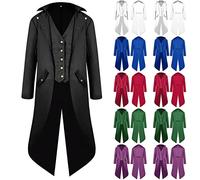 Mens Medieval Vintage Tailcoat Jacket Sale Clearance, Gothic Victorian Frock Coat Uniform Steampunk Tuxedo Slim Fit Notched Collar Overcoat Renaissance Trench Coat Pirate Vampire Gentleman Costumes