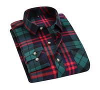 Mens Mens Twill Check Long Sleeved Work Shirt Flannel Brushed Cotton Lumberjack Office Work Business Casual Game Tattersall Country Check Collar Shirt Top Front Two Pockets (Multicolour 3,L,L)