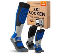 Men's Merino Ski Socks 2 Pairs Thermal Winter Knee Socks with Padding for Ski and Snowboard, Black/blue, 39-42