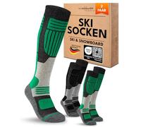 Men's Merino Ski Socks 2 Pairs Thermal Winter Knee Socks with Padding for Ski and Snowboard, Black/green, 43-46
