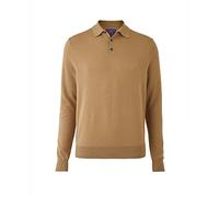 Men's Merino Wool Knitted Long Sleeve Polo Shirt - Extra Large - Tan
