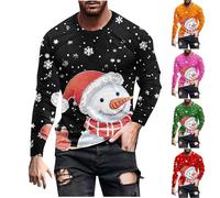 Men's Merry Christmas Jumper Funny Ugly Sweatshirt Xmas Snowman Printed Pullover Long Sleeve T-Shirt Snowflakes Shirt Crewneck Sweater Casual Streetwear Comfortable Blouse S-4XL Pink