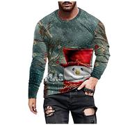 Mens Merry Christmas Jumper Sale Clearance Snowman Printed Xmas Sweatshirt Long Sleeve Tunic Tops Round Neck Shirt Casual Loose Jumpers Comfy Breathable Blouse Cotton Workout Sweater Plus Size