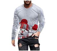 Mens Merry Christmas Jumper Sale Clearance Snowman Printed Xmas Sweatshirt Long Sleeve Tunic Tops Round Neck Shirt Casual Loose Jumpers Comfy Breathable Blouse Cotton Workout Sweater Plus Size