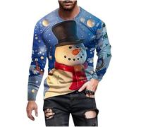Men's Merry Christmas T-Shirt Snowman Snowflakes Printed Pullover Ugly Xmas Jumper 3D Printed Pullover Long Sleeve Tops Crewneck Shirt Novelty Sweater Casual Activewear Christmas Jumper