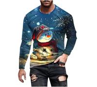 Men's Merry Christmas T-Shirt Snowman Snowflakes Printed Pullover Ugly Xmas Jumper 3D Printed Pullover Long Sleeve Tops Crewneck Shirt Novelty Sweater Casual Activewear Christmas Jumper