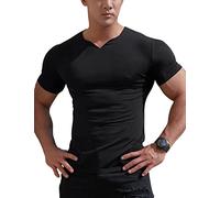 Men's Mesh Athletic Tee Shirts with Split V Neck for Gym Workout Bodybuilding Color Black Size XL