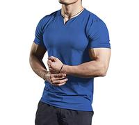 Men's Mesh Athletic Tee Shirts with Split V Neck for Gym Workout Bodybuilding Color Blue Size XXL