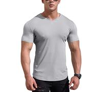Men's Mesh Athletic Tee Shirts with Split V Neck for Gym Workout Bodybuilding Color Gray Size L
